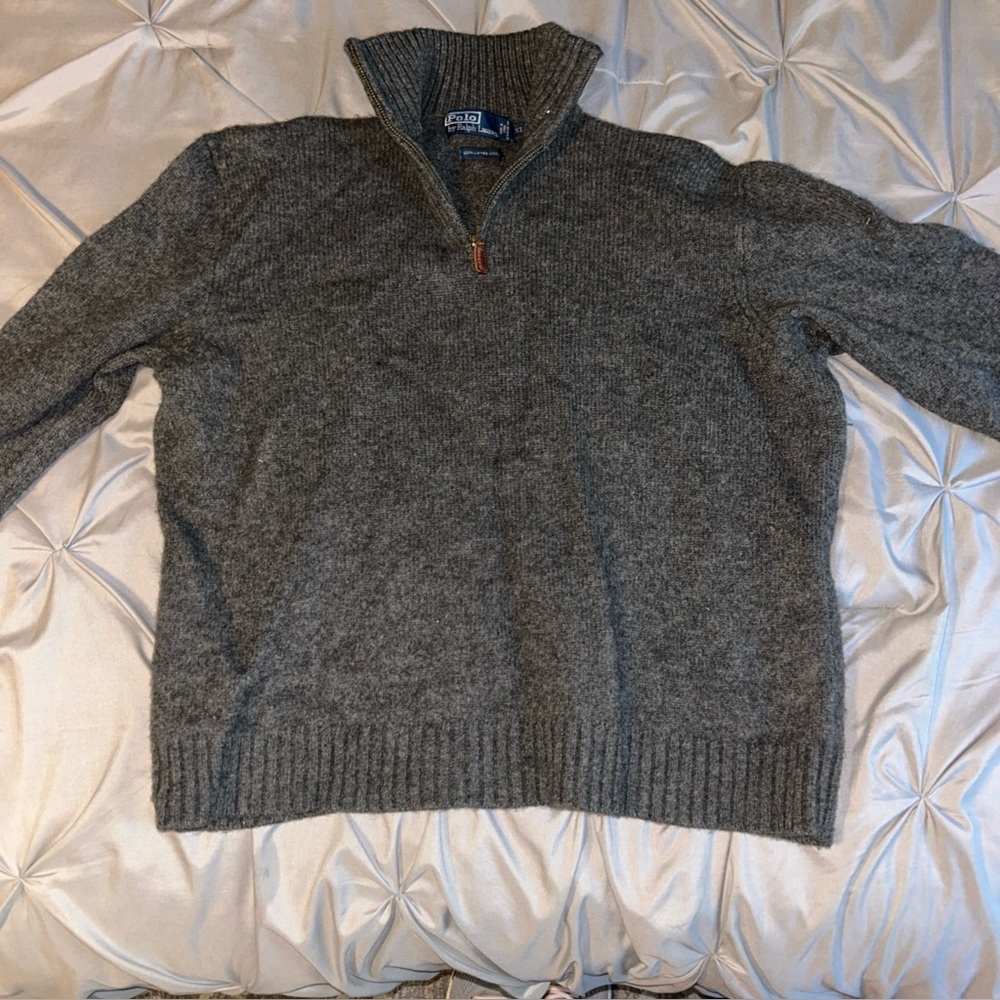 Polo Ralph Lauren Men’s XL Gray 1/4 Zip Sweater 100% Lambs Wool RUNS SMALL